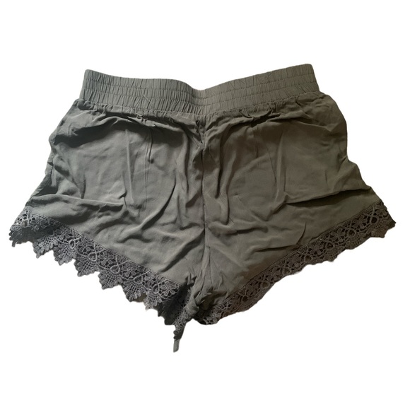 3/$30 Khaki green lace trim shorts - Picture 2 of 2